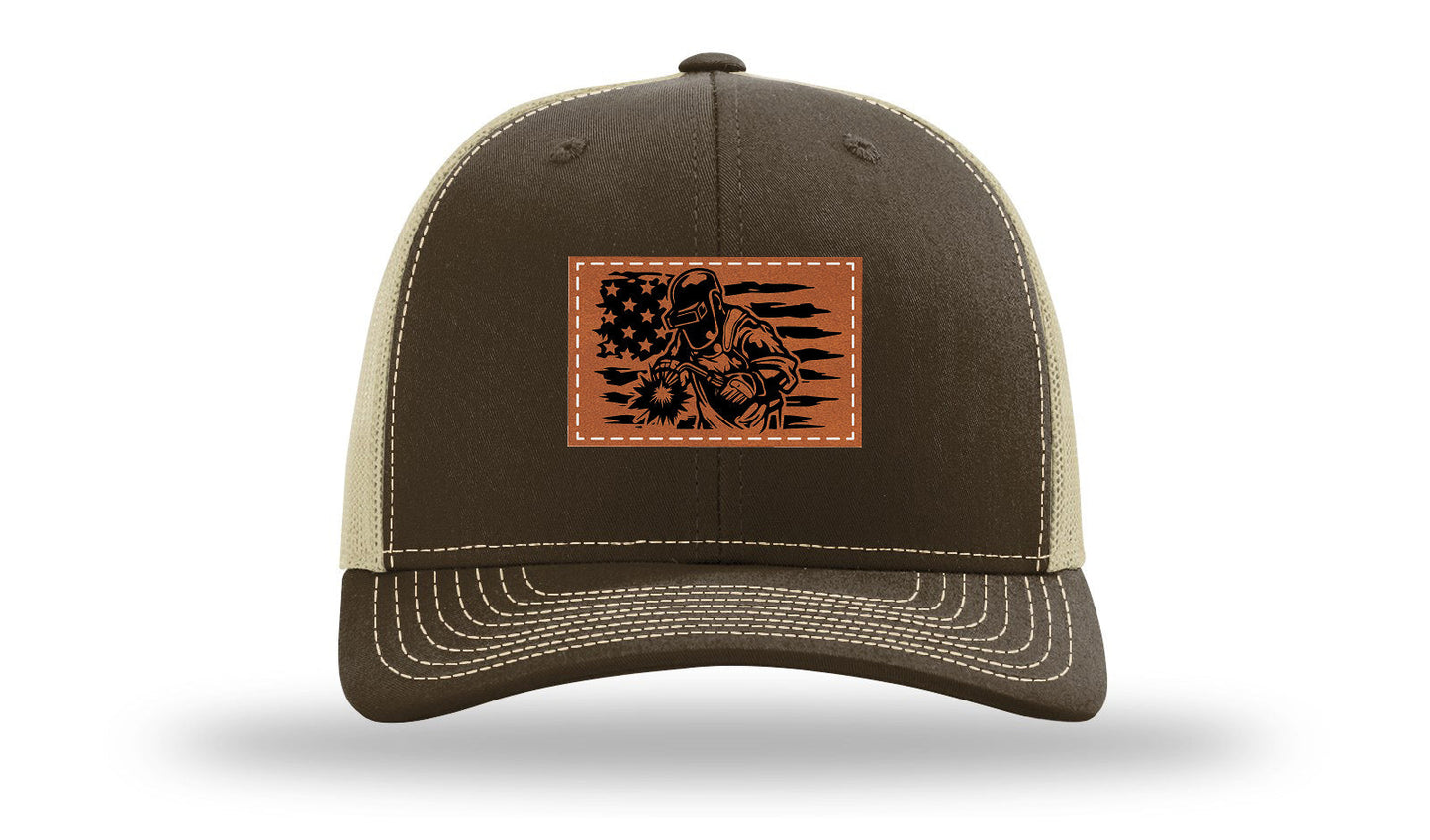 Welder Flag Leather Patch Richardson 112 Hat