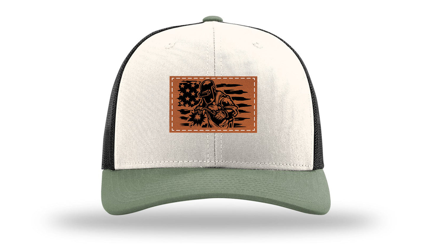 Welder Flag Leather Patch Richardson 112 Hat