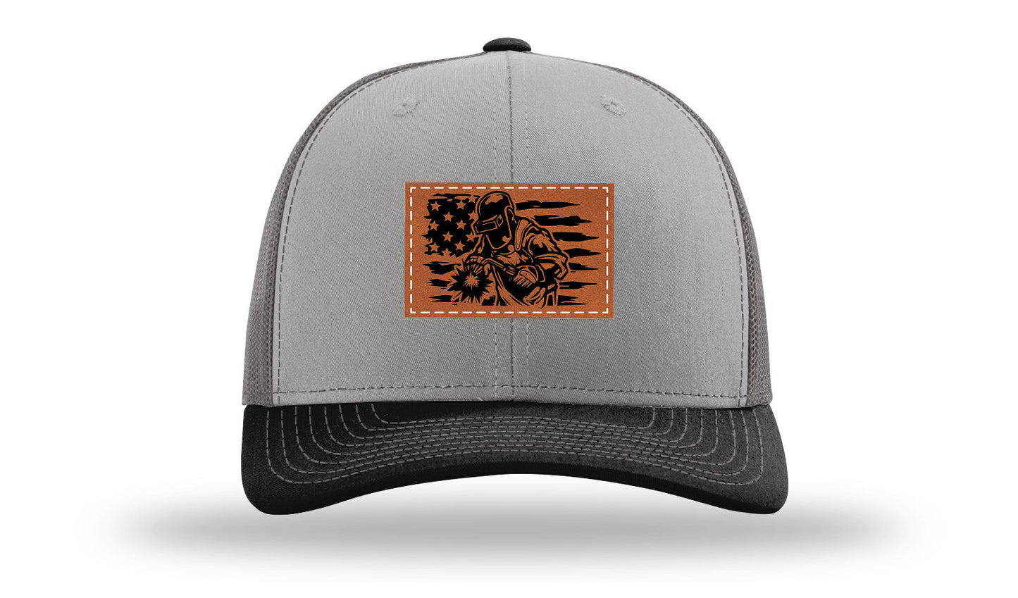 Welder Flag Leather Patch Richardson 112 Hat