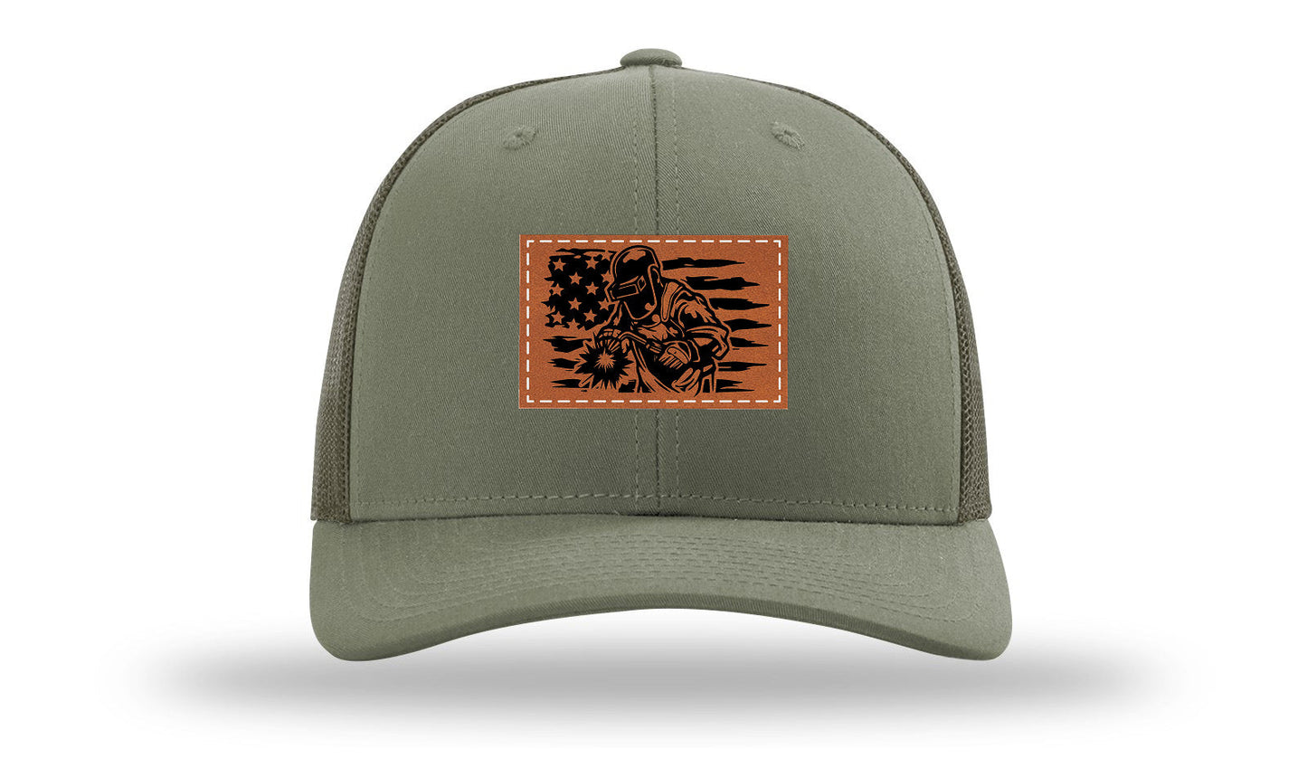 Welder Flag Leather Patch Richardson 112 Hat