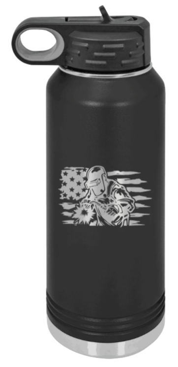 Welder Flag - 32oz Water Bottle Laser Engraved- Black