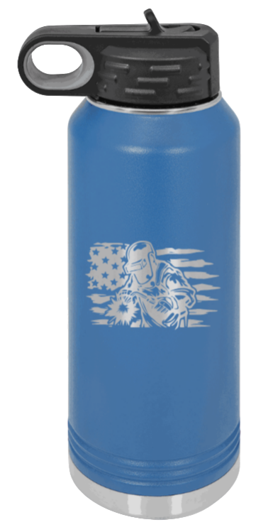 Welder Flag - 32oz Water Bottle Laser Engraved- Royal Blue