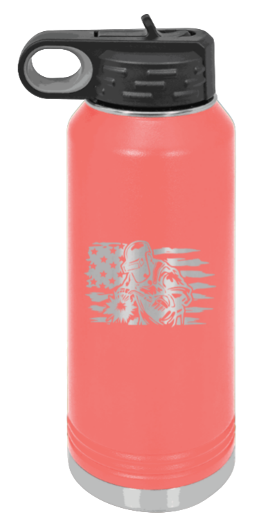 Welder Flag - 32oz Water Bottle Laser Engraved- Coral
