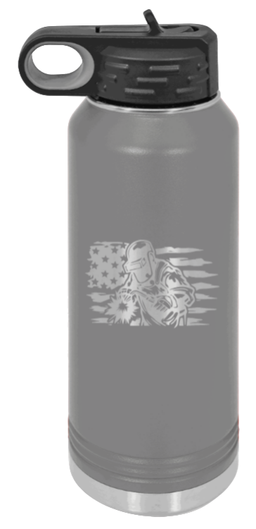 Welder Flag - 32oz Water Bottle Laser Engraved- Dark Grey
