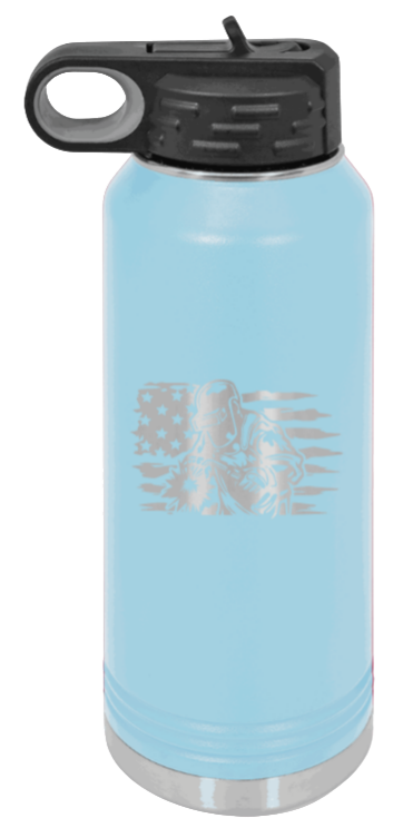 Welder Flag - 32oz Water Bottle Laser Engraved- Light Blue