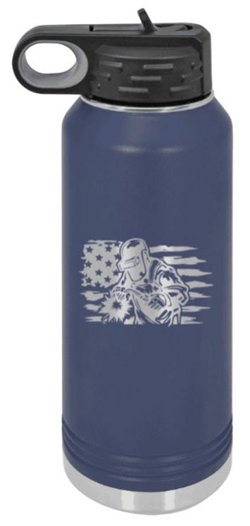 Welder Flag - 32oz Water Bottle Laser Engraved- Navy