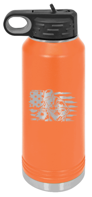 Welder Flag - 32oz Water Bottle Laser Engraved- Orange