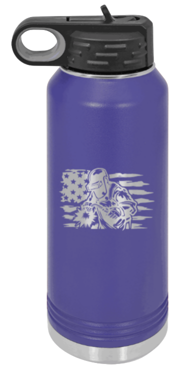 Welder Flag - 32oz Water Bottle Laser Engraved- Purple