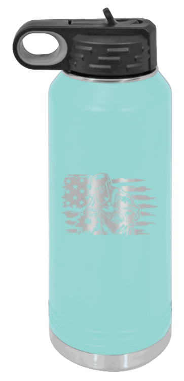 Welder Flag - 32oz Water Bottle Laser Engraved- Teal