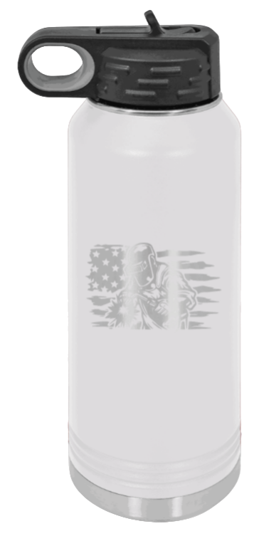 Welder Flag - 32oz Water Bottle Laser Engraved- White