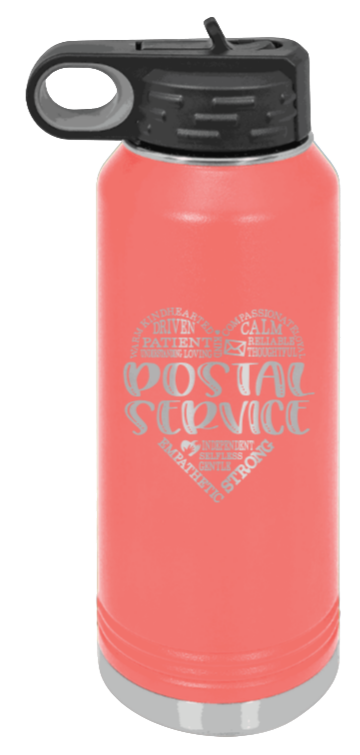 Postal Service - 32oz Water Bottle Laser Engraved- Coral