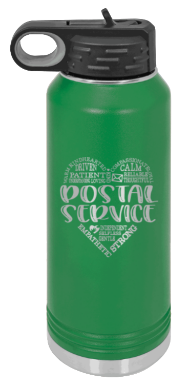 Postal Service - 32oz Water Bottle Laser Engraved- Green