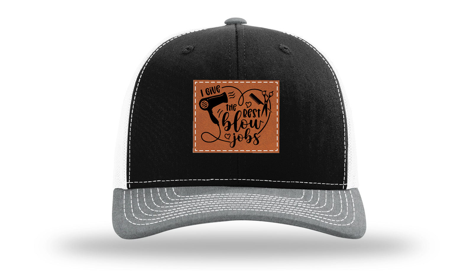 I Give The Best Blow Jobs Leather Patch Richardson 112 Hat-Black / White / Heather Grey