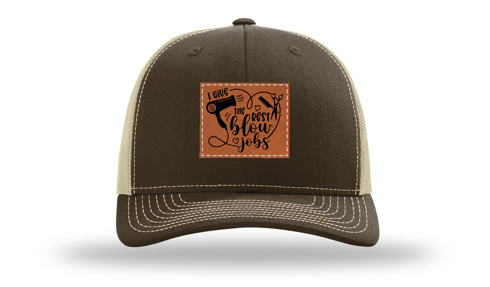 I Give The Best Blow Jobs Leather Patch Richardson 112 Hat-Brown / Khaki