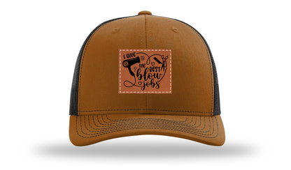 I Give The Best Blow Jobs Leather Patch Richardson 112 Hat-Caramel / Black