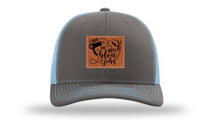 I Give The Best Blow Jobs Leather Patch Richardson 112 Hat-Charcoal / Columbia Blue