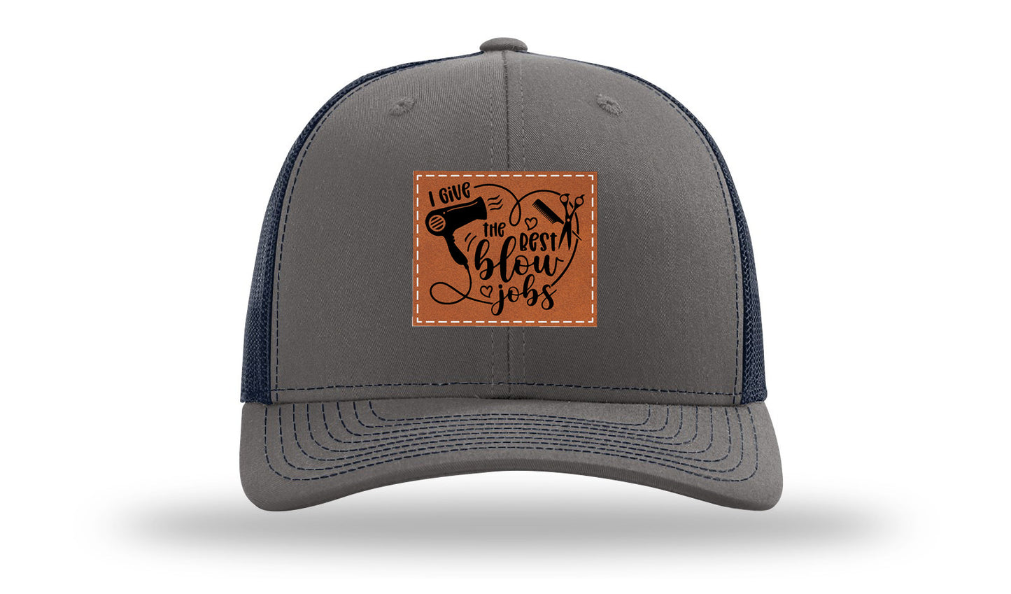 I Give The Best Blow Jobs Leather Patch Richardson 112 Hat-Charcoal / Navy
