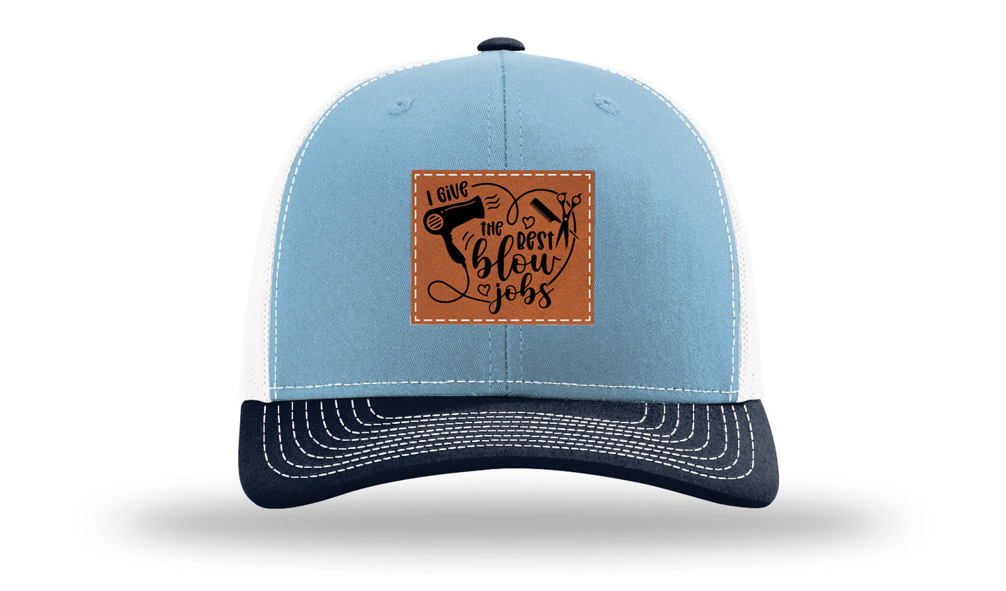 I Give The Best Blow Jobs Leather Patch Richardson 112 Hat-Columbia Blue / White / Navy