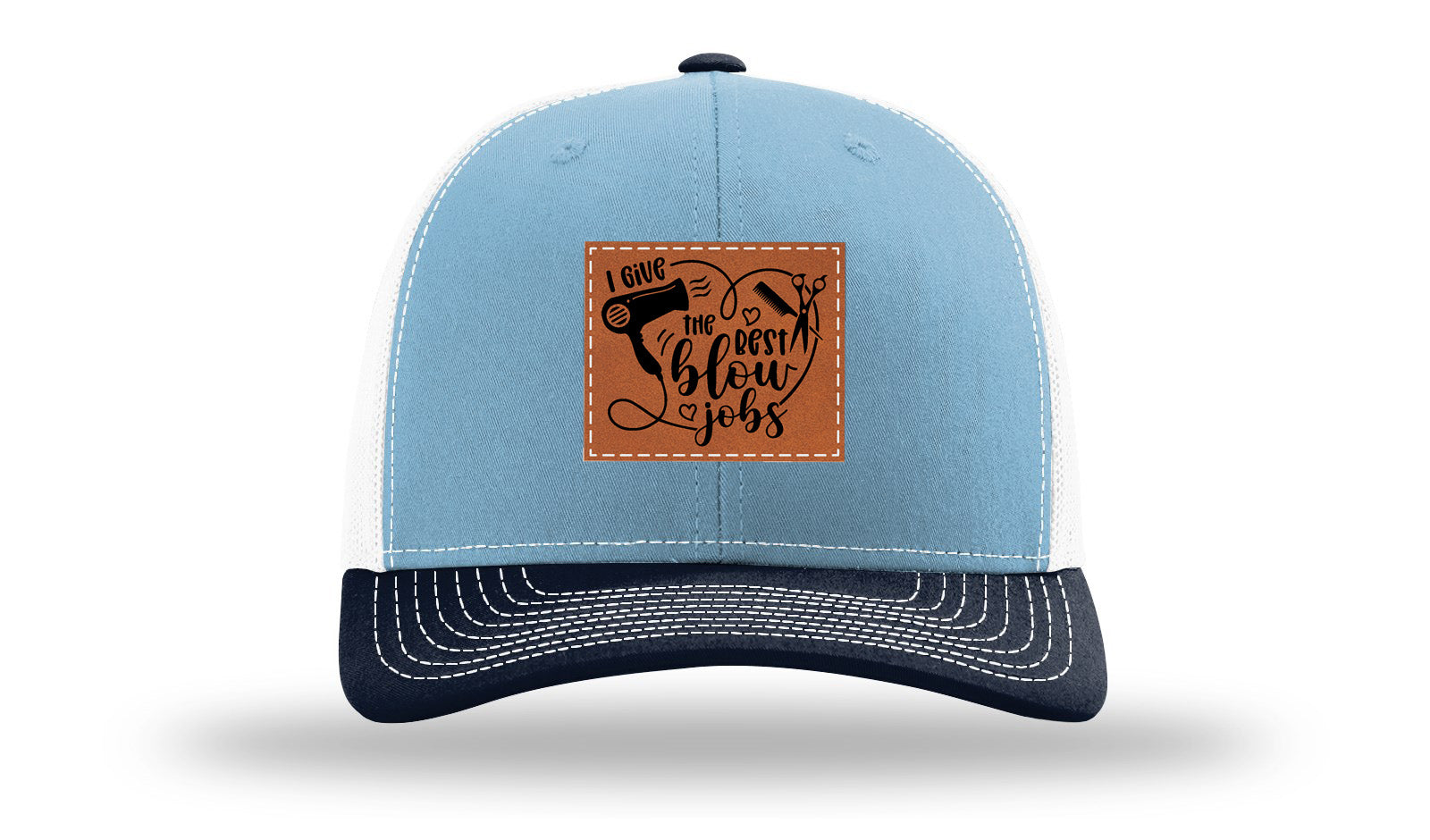 I Give The Best Blow Jobs Leather Patch Richardson 112 Hat-Columbia Blue / White / Navy