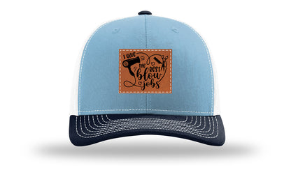 I Give The Best Blow Jobs Leather Patch Richardson 112 Hat-Columbia Blue / White / Navy