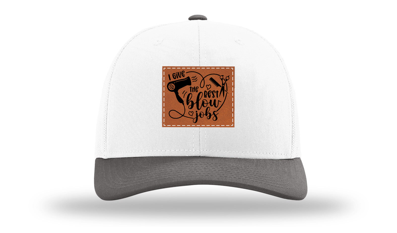 I Give The Best Blow Jobs Leather Patch Richardson 112 Hat-White / Charcaol - CMB 