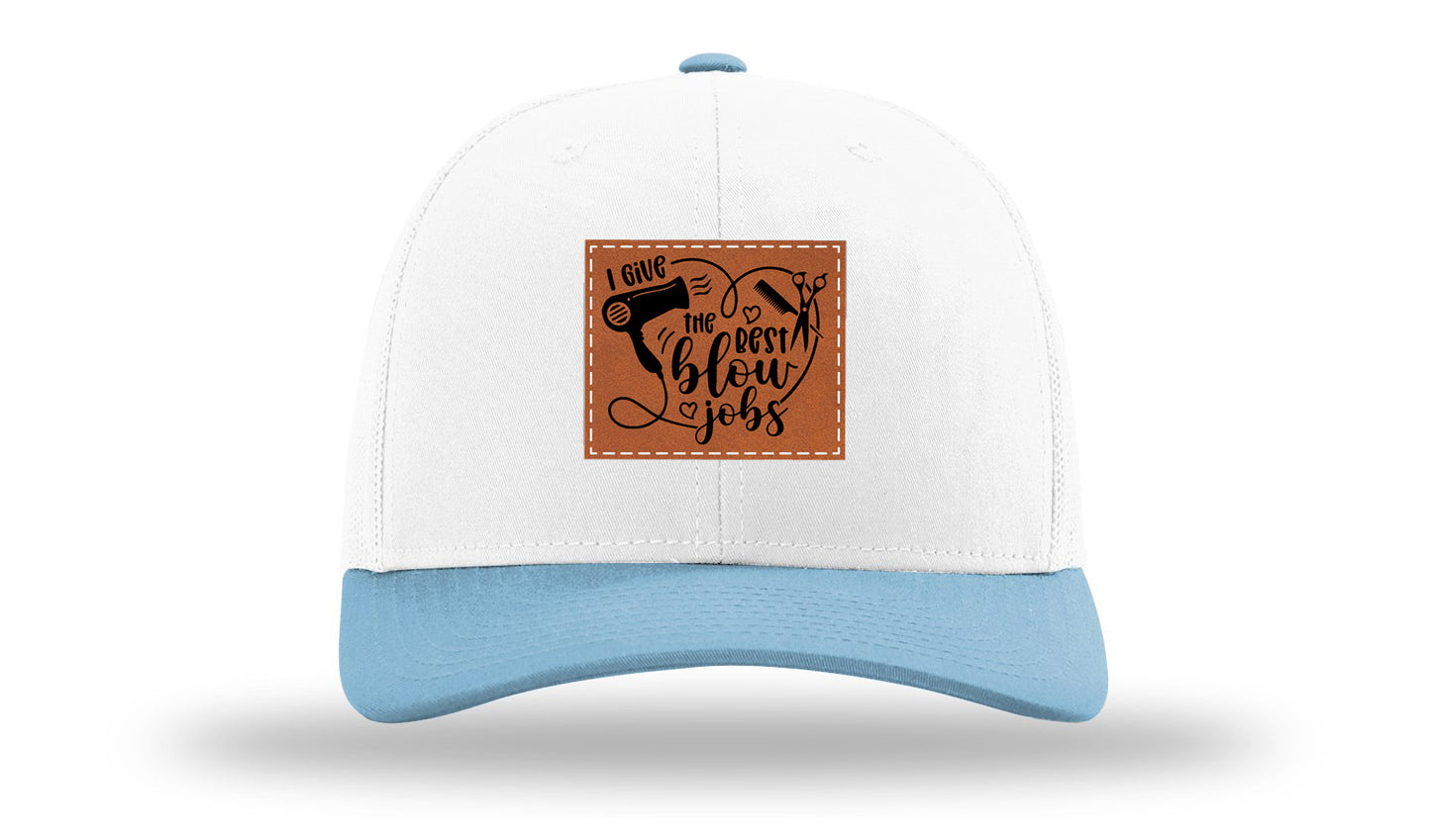 I Give The Best Blow Jobs Leather Patch Richardson 112 Hat-White /Columbia Blue - CMB