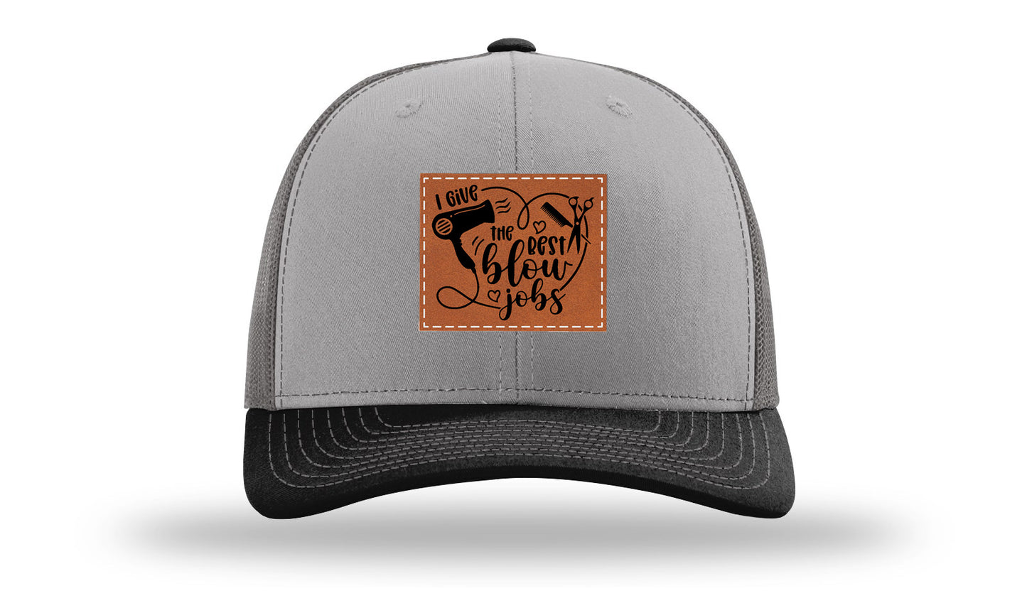 I Give The Best Blow Jobs Leather Patch Richardson 112 Hat-Grey / Charcoal / Black