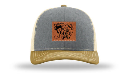 I Give The Best Blow Jobs Leather Patch Richardson 112 Hat-Heather Grey / Birch / Amber Gold