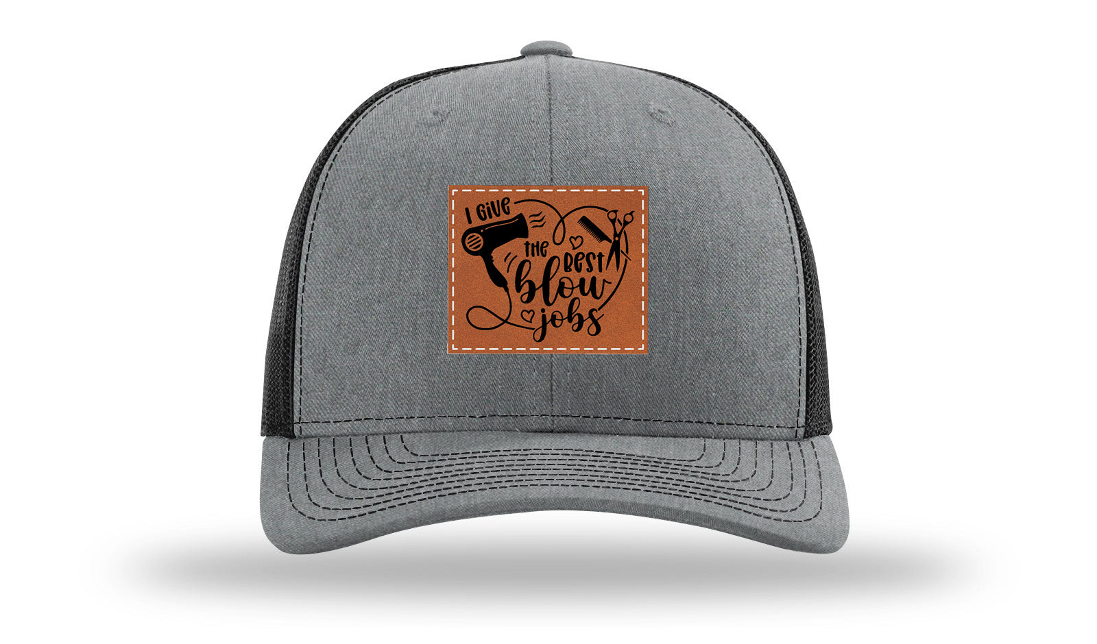 I Give The Best Blow Jobs Leather Patch Richardson 112 Hat-Heather Grey / Black