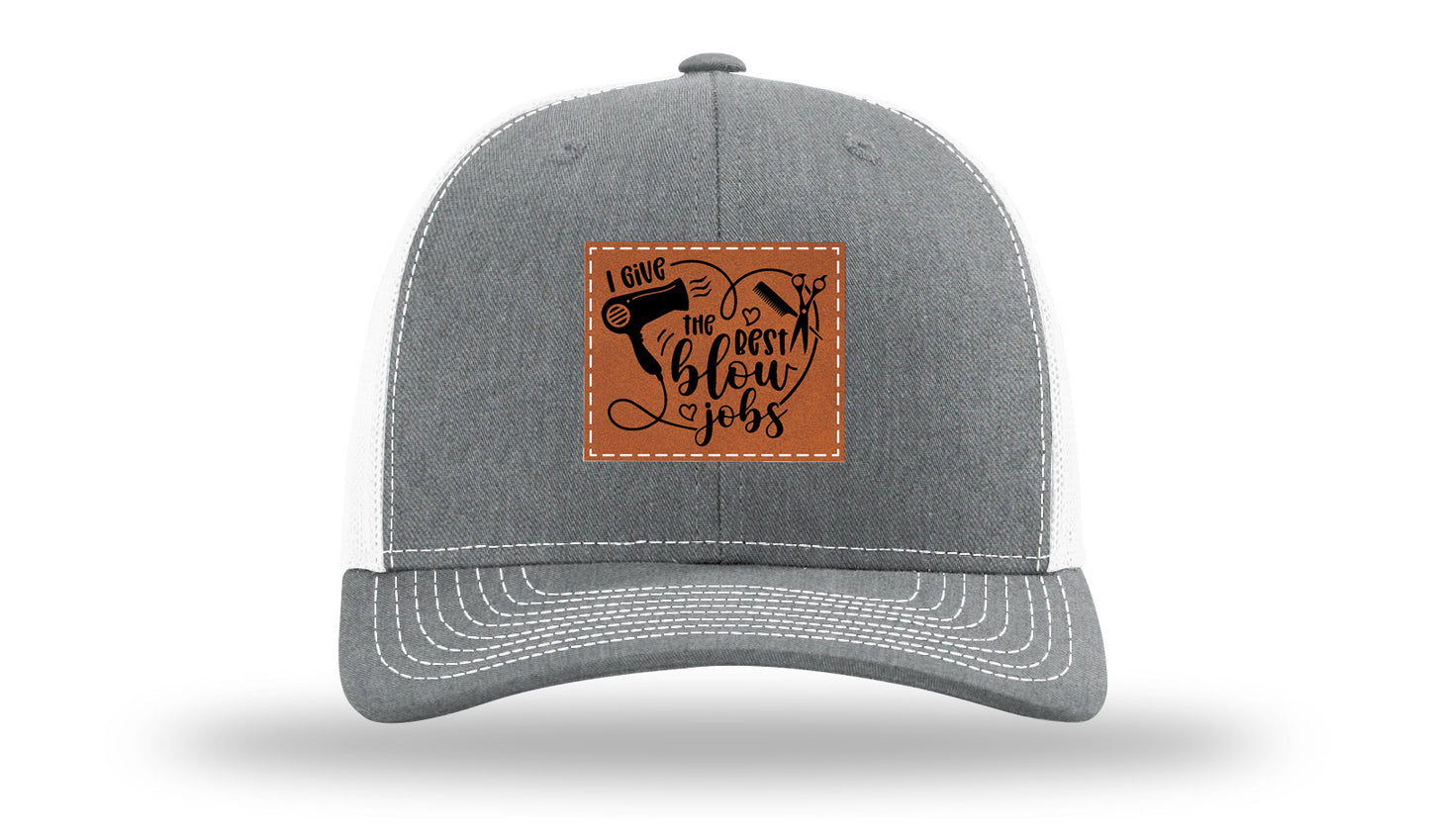 I Give The Best Blow Jobs Leather Patch Richardson 112 Hat-Heather Grey / White