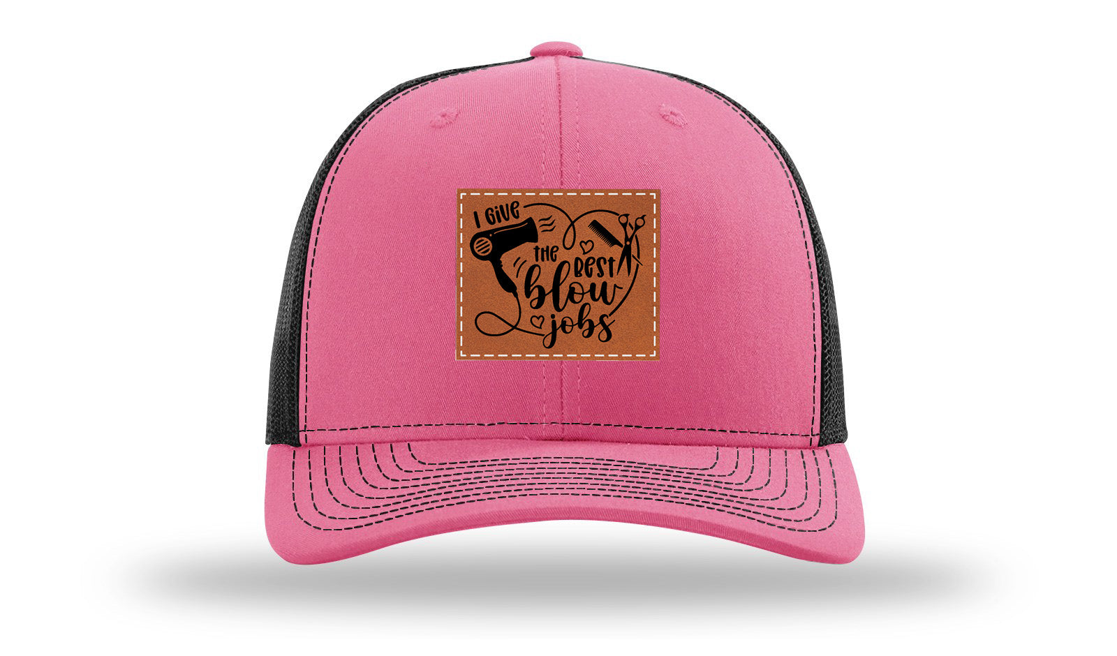 I Give The Best Blow Jobs Leather Patch Richardson 112 Hat-Hot Pink / Black