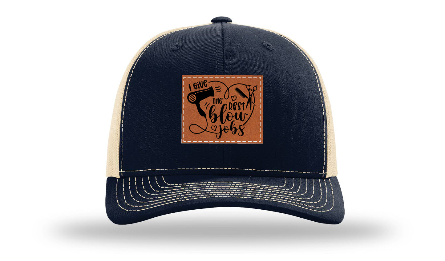 I Give The Best Blow Jobs Leather Patch Richardson 112 Hat-Navy /  Khaki