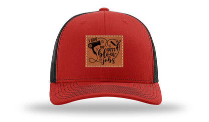 I Give The Best Blow Jobs Leather Patch Richardson 112 Hat-Red / Black