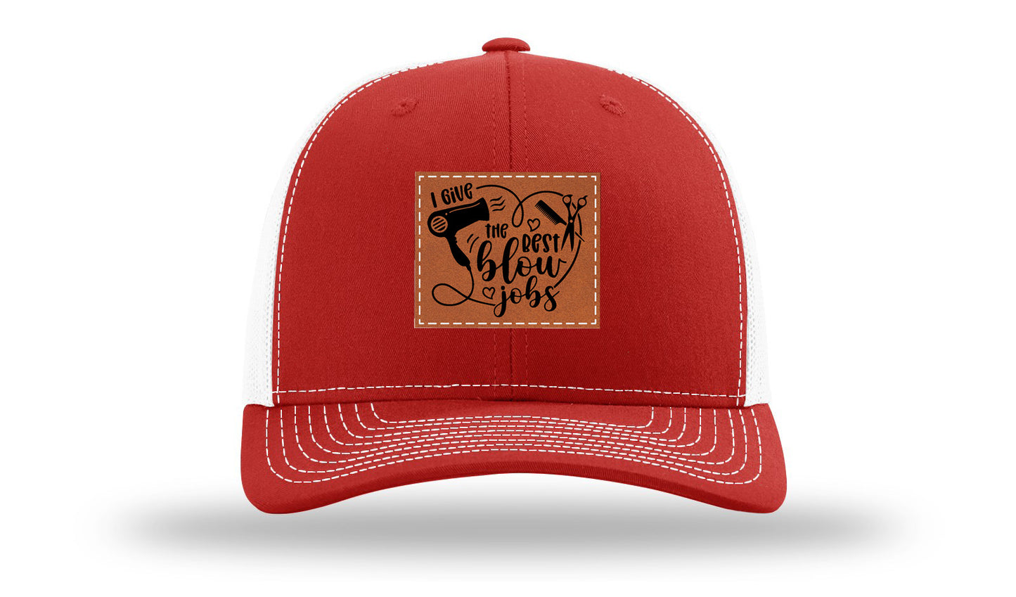 I Give The Best Blow Jobs Leather Patch Richardson 112 Hat-Red / White