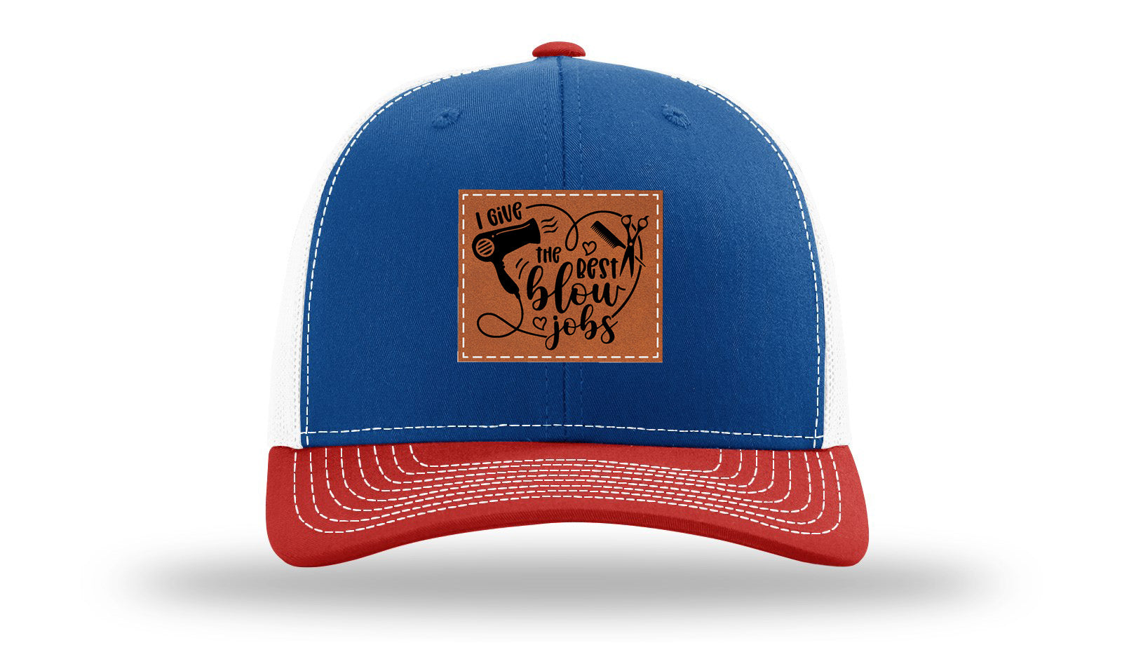 I Give The Best Blow Jobs Leather Patch Richardson 112 Hat-Royal / White / Red