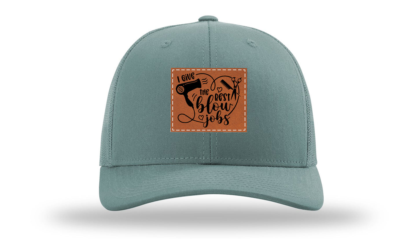 I Give The Best Blow Jobs Leather Patch Richardson 112 Hat-Smoke Blue