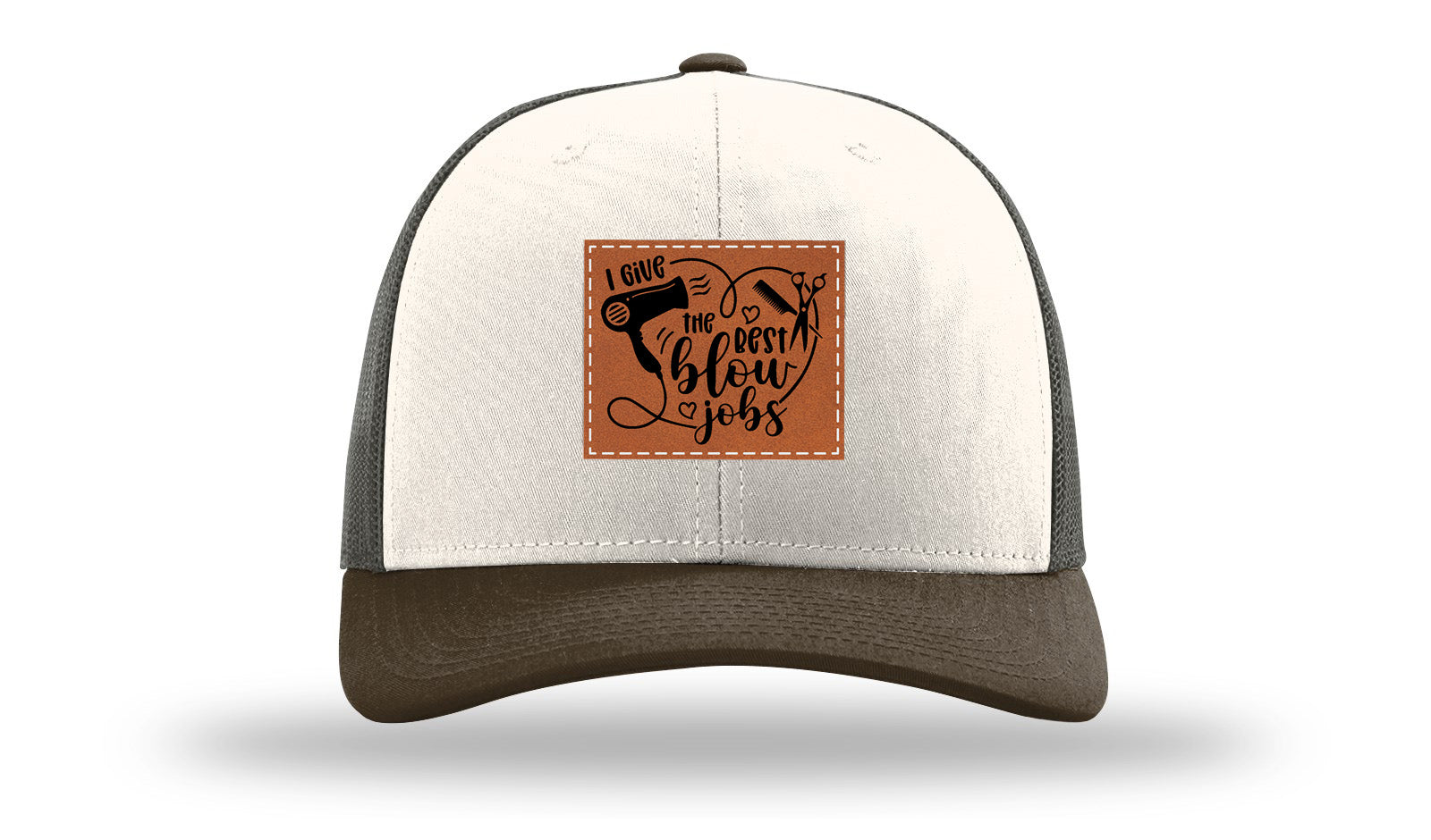 I Give The Best Blow Jobs Leather Patch Richardson 112 Hat-Cream / Gray Brown / Brown