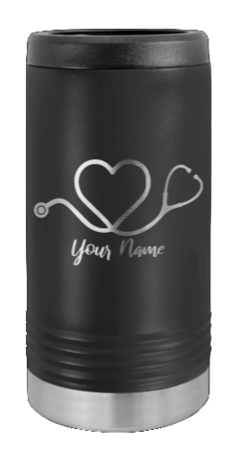 Heart Stethescope With Name Laser Engraved Slim Can Insulated Koosie