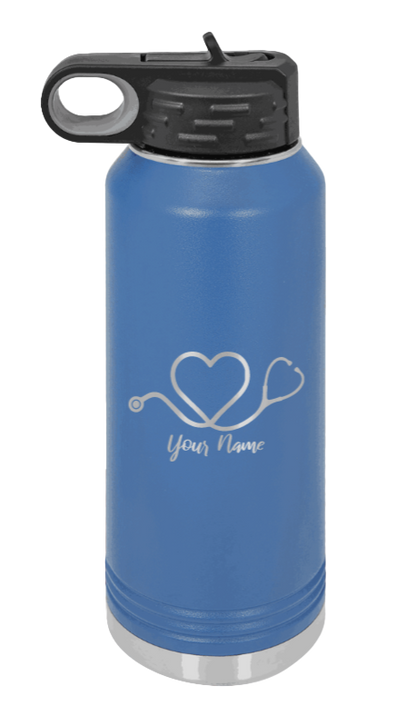 Heart Stethoscope with Name - 32oz Water Bottle Laser Engraved- Royal Blue
