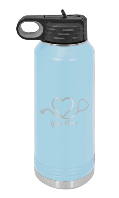 Heart Stethoscope with Name - 32oz Water Bottle Laser Engraved- Light Blue
