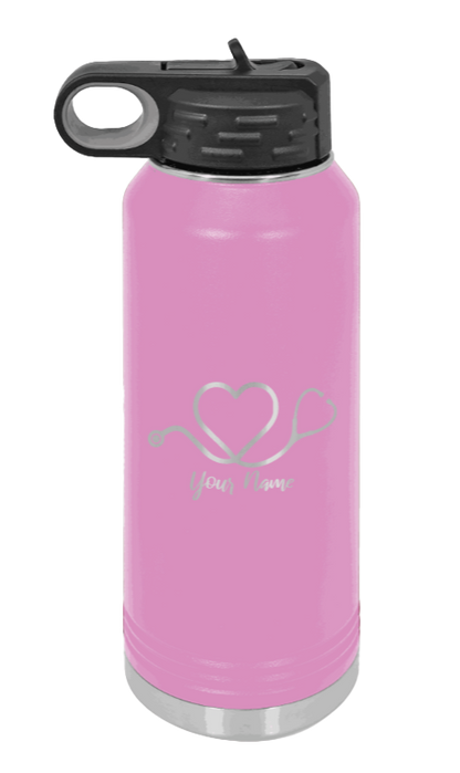 Heart Stethoscope with Name - 32oz Water Bottle Laser Engraved- Light Purple