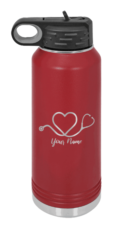 Heart Stethoscope with Name - 32oz Water Bottle Laser Engraved- Maroon