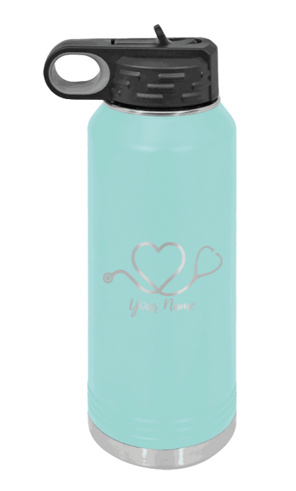 Heart Stethoscope with Name - 32oz Water Bottle Laser Engraved- Teal