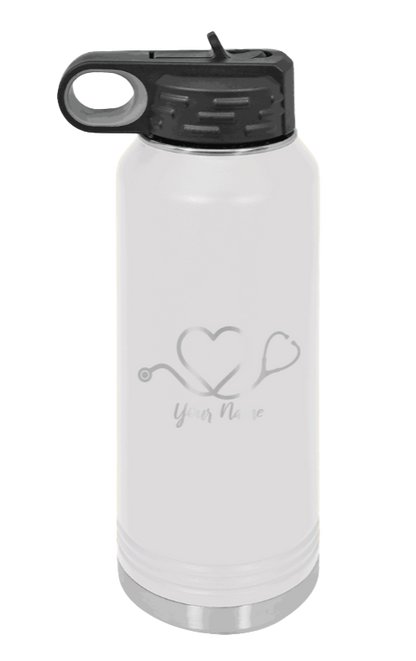 Heart Stethoscope with Name - 32oz Water Bottle Laser Engraved- White