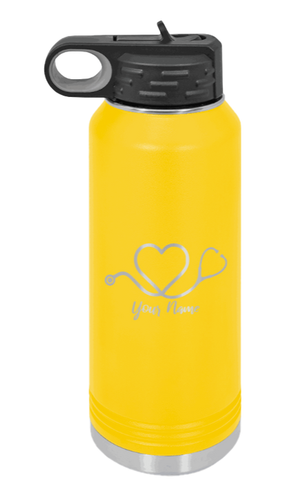 Heart Stethoscope with Name - 32oz Water Bottle Laser Engraved- Yellow