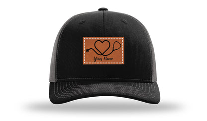 Heart Stethoscope with Name  Leather Patch Richardson 112 Hat