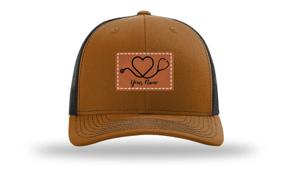 Heart Stethoscope with Name  Leather Patch Richardson 112 Hat