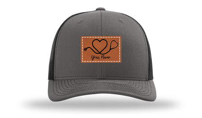 Heart Stethoscope with Name  Leather Patch Richardson 112 Hat