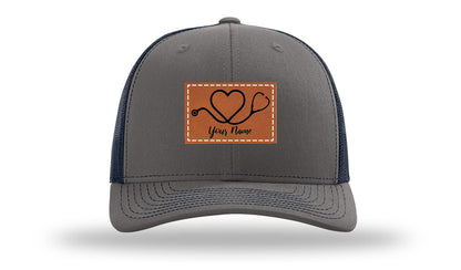 Heart Stethoscope with Name  Leather Patch Richardson 112 Hat