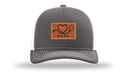 Heart Stethoscope with Name  Leather Patch Richardson 112 Hat